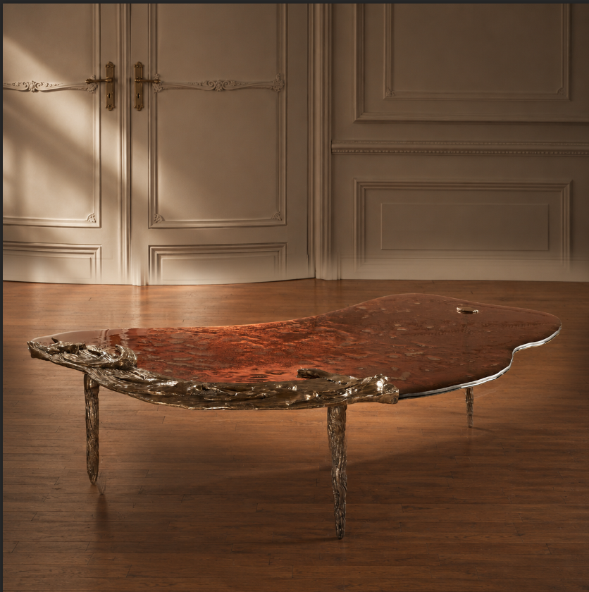 Philomèle Table by Emilie Lemardeley — functional sculpture in glass, bronze, metal