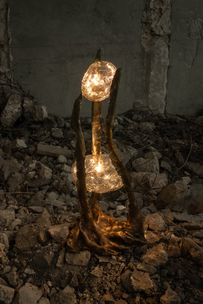 Posidoni Table Lamp 2 by Emilie Lemardeley — luminous sculpture in glass, metal, bronze (detail 5)