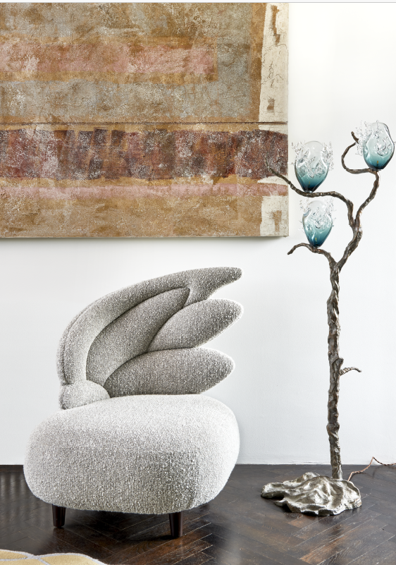 Zeus Arm Chair by Emilie Lemardeley — functional sculpture in bouclé, bronze (detail 4)
