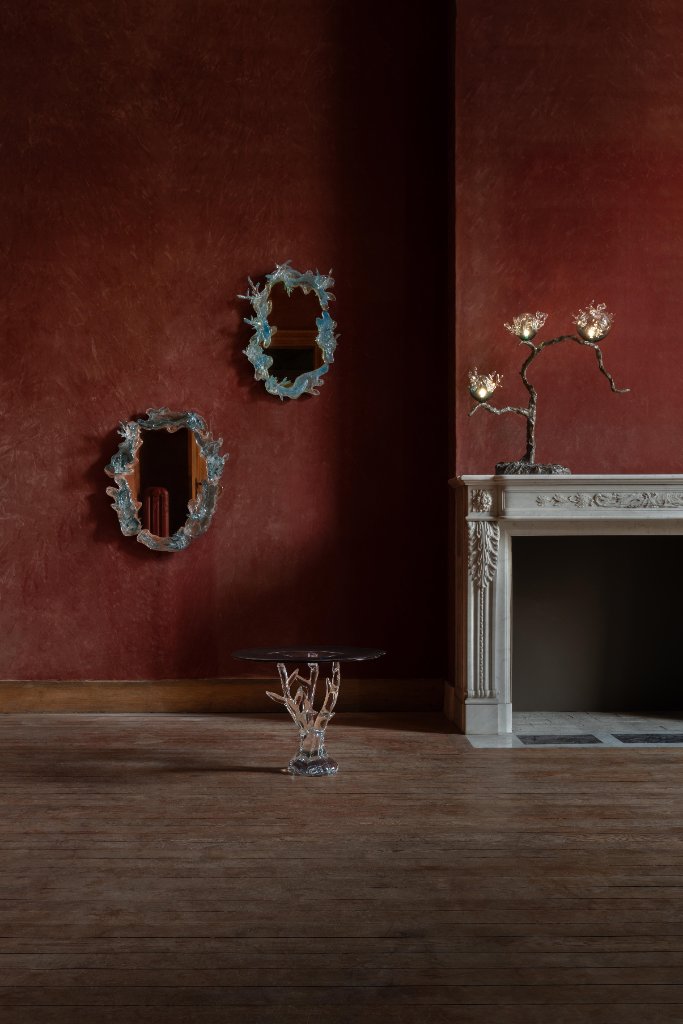 Dryade Mirror by Emilie Lemardeley — functional sculpture in glass, resin, bronze (detail 1)