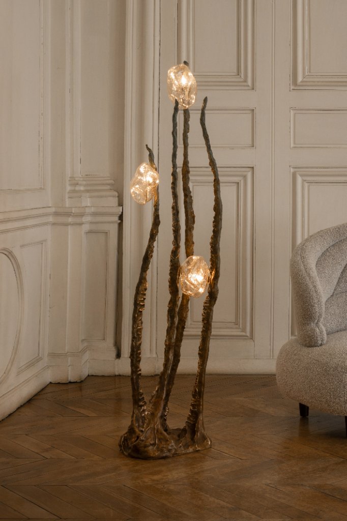 Posidoni Floor Lamp 2 by Emilie Lemardeley — luminous sculpture in glass, metal, bronze