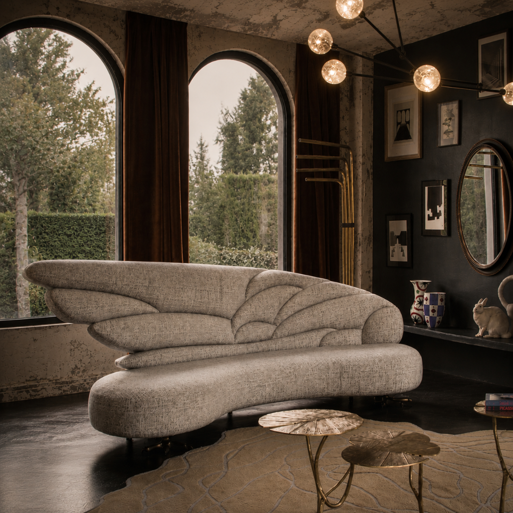 Zeus Sofa by Emilie Lemardeley — functional sculpture in wood, foam and fabric (detail 1)