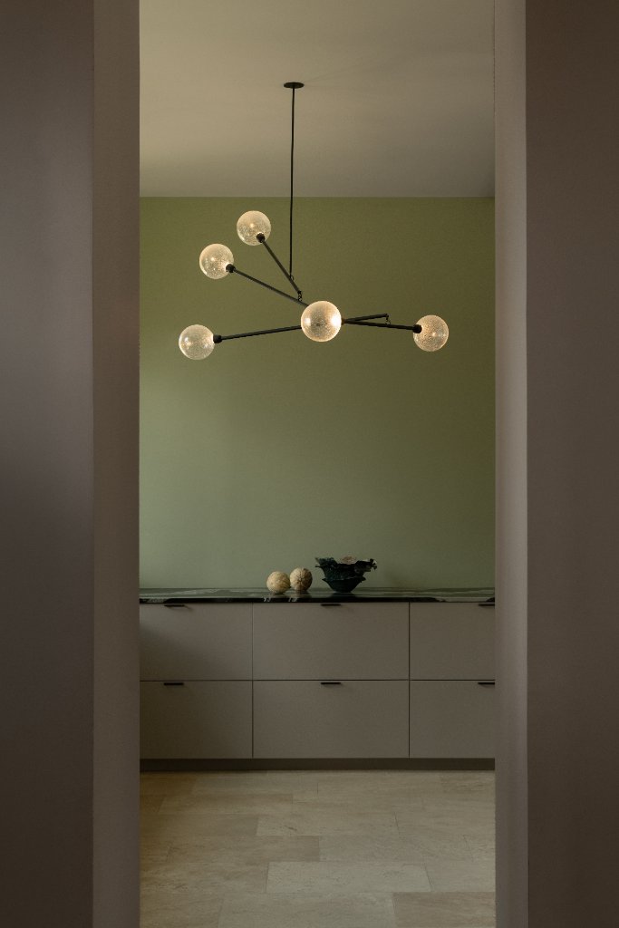 Eole by Emilie Lemardeley — luminous sculpture in black steel and hand-blown glass (view 1)