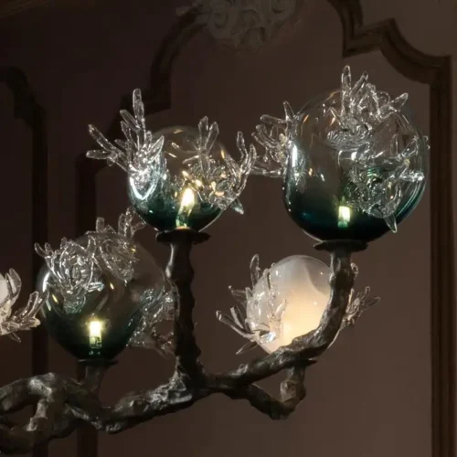 Dryade Chandelier by Emilie Lemardeley — luminous sculpture in glass, metal, bronze (view 3)
