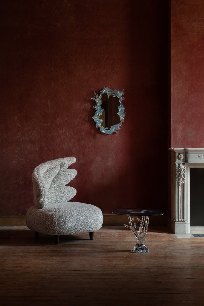 Zeus Arm Chair by Emilie Lemardeley — functional sculpture in bouclé, bronze (detail 1)