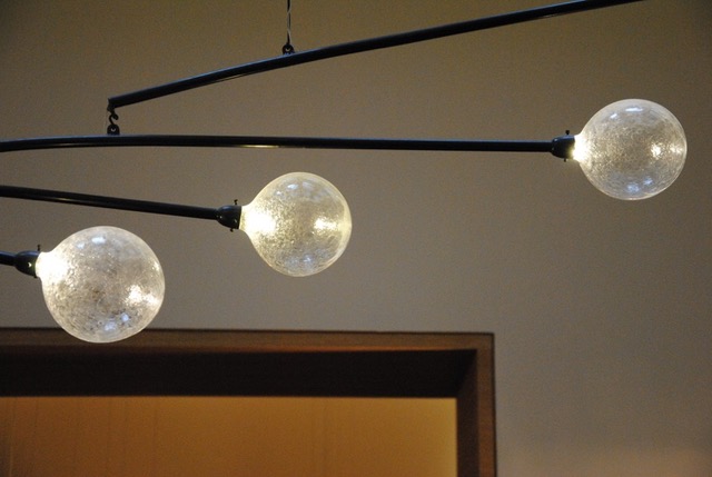 Eole by Emilie Lemardeley — luminous sculpture in black steel and hand-blown glass (detail 2)