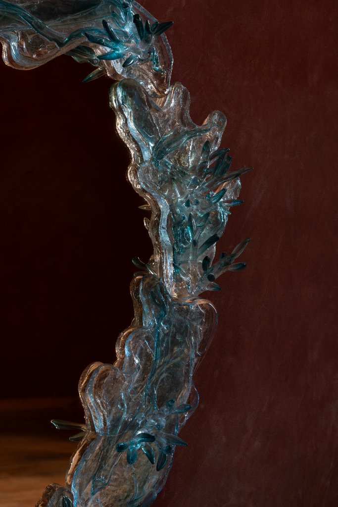 Dryade Mirror by Emilie Lemardeley — functional sculpture in glass, resin, bronze (detail 3)