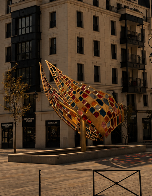 Proue by Emilie Lemardeley — monumental sculpture in bronze, glass, metal