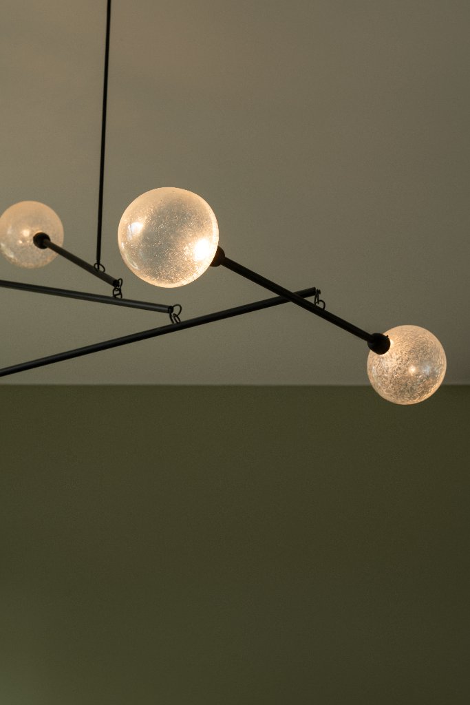 Eole by Emilie Lemardeley — luminous sculpture in black steel and hand-blown glass (view 2)