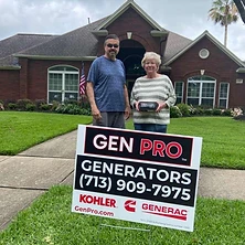 Family with A&A GenPro power protected sign at their Houston Texas home