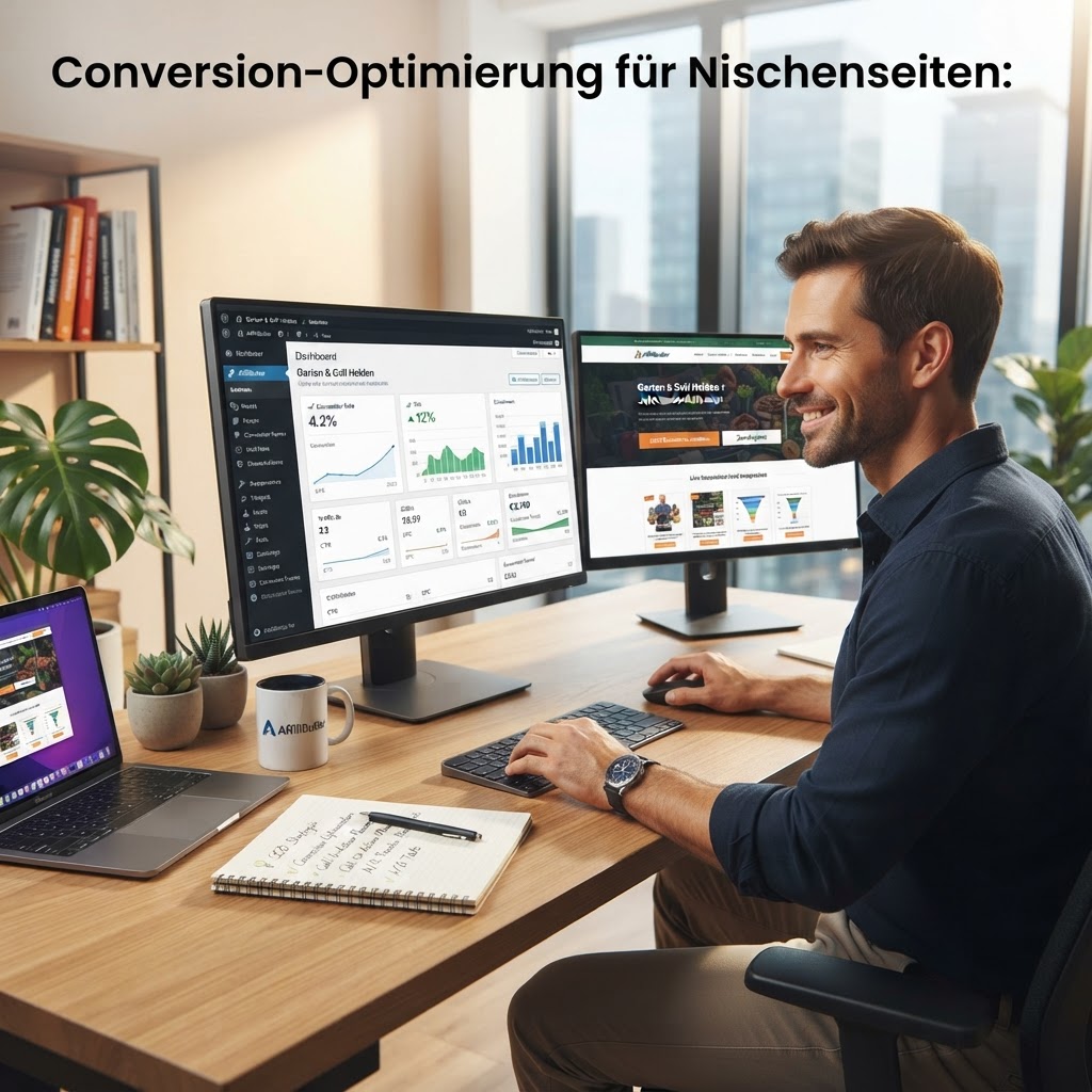 Ein digitales Dashboard mit Grafiken zur Steigerung der Conversion-Rate und Affiliate-Provisionen.