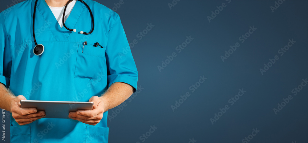 Medical provider holding smartphone with Code Blue app