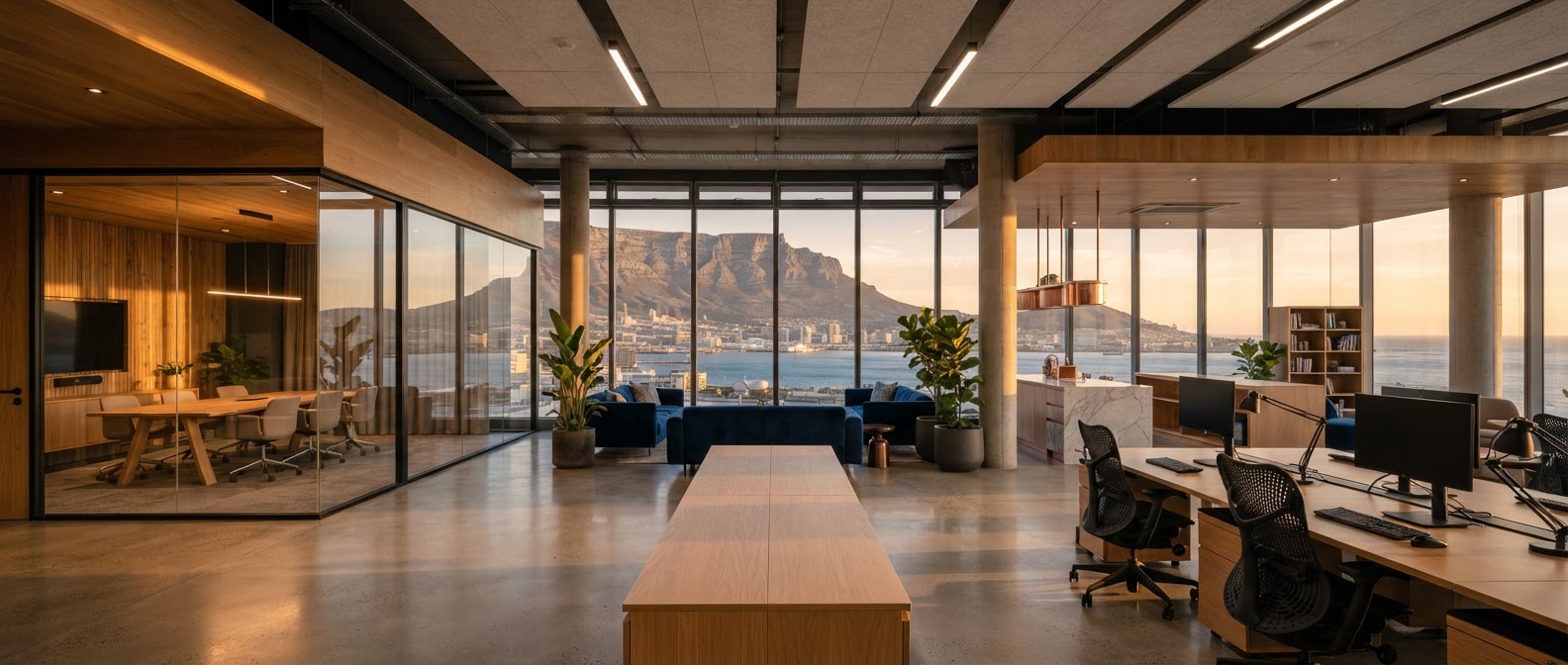 Cape Town office interior with Table Mountain view
