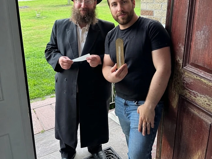 Placing a mezuzah on a doorframe