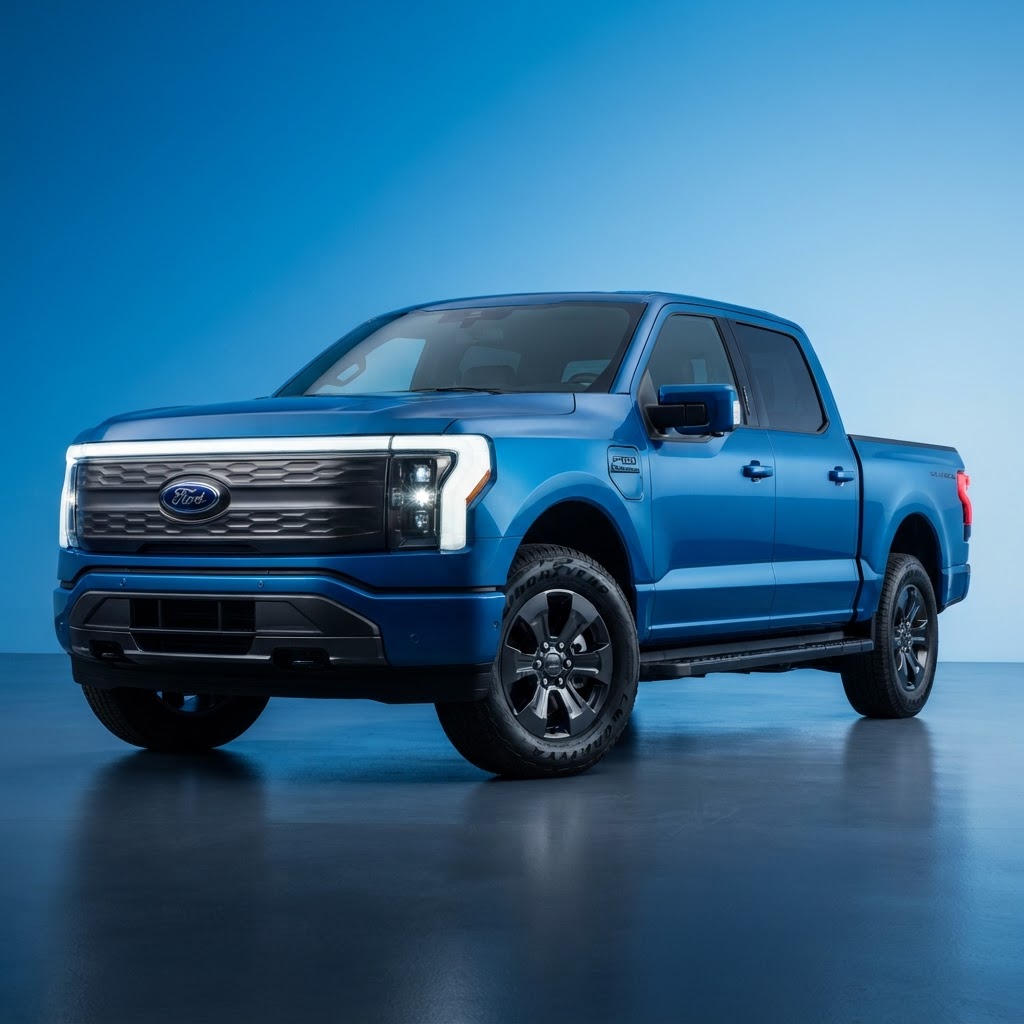 The F-150 Lightning's design balances traditional truck utility with modern electric efficiency.