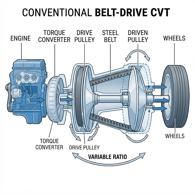 Diagram of how a Belt-Drive CVT works