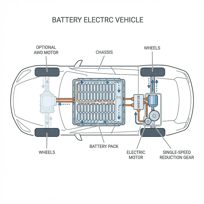 Diagram of how a Electric Drive (Single-Speed) works