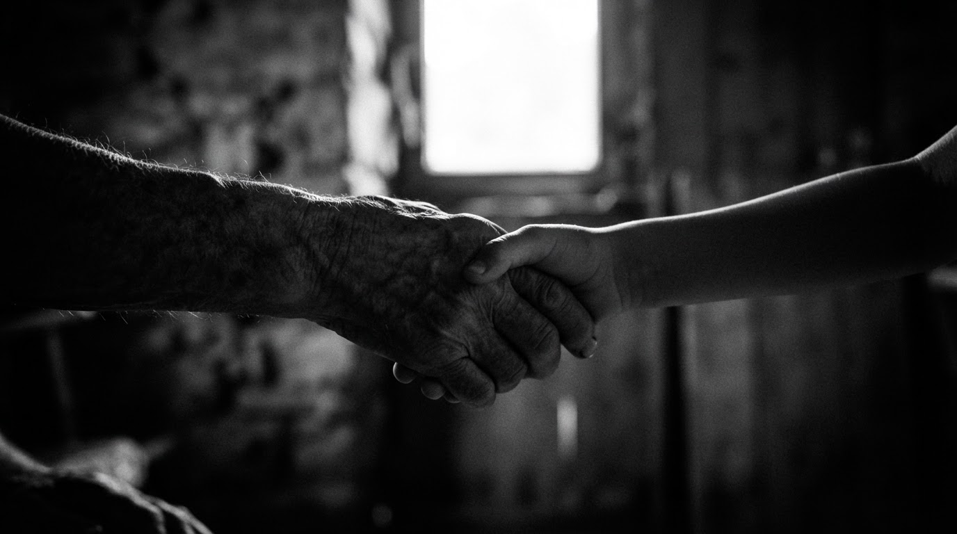Generational silhouette of hands reaching toward each other