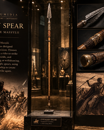 Cavalry spear — javelin of the Massylii in a glass museum case