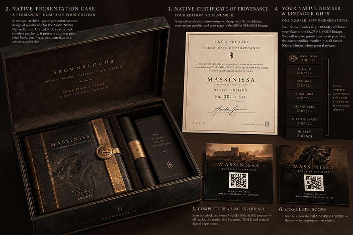 The MASSINISSA Native Edition — the finished book with its presentation case and collector materials