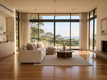 Bespoke deep cleaning in Henderson, spotless luxury living room with pristine hardwood floors by Serene Sparkle