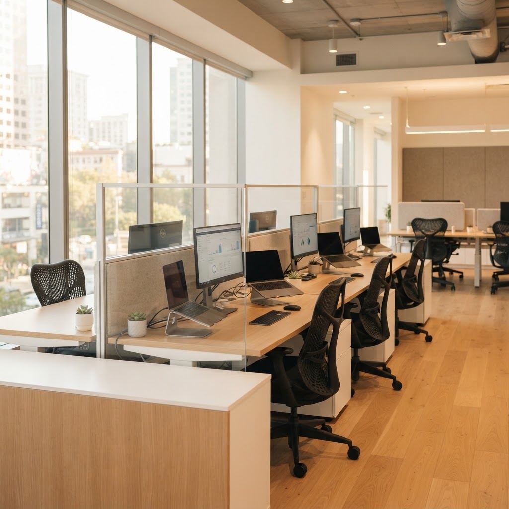 Pristine modern office desk row