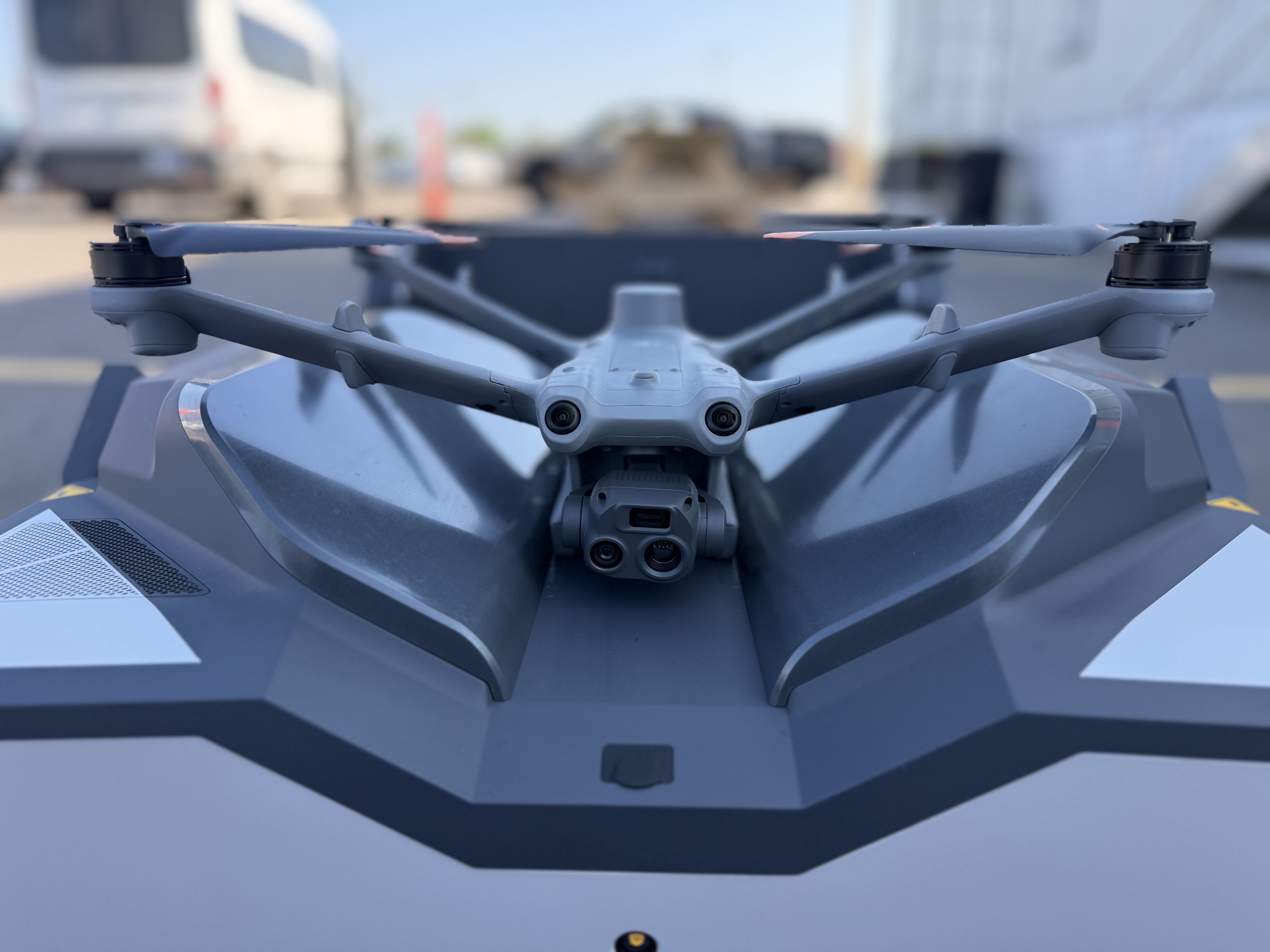 Close-up of a DJI Mavic 3 Enterprise aircraft and imaging payload prepared for professional field operations.