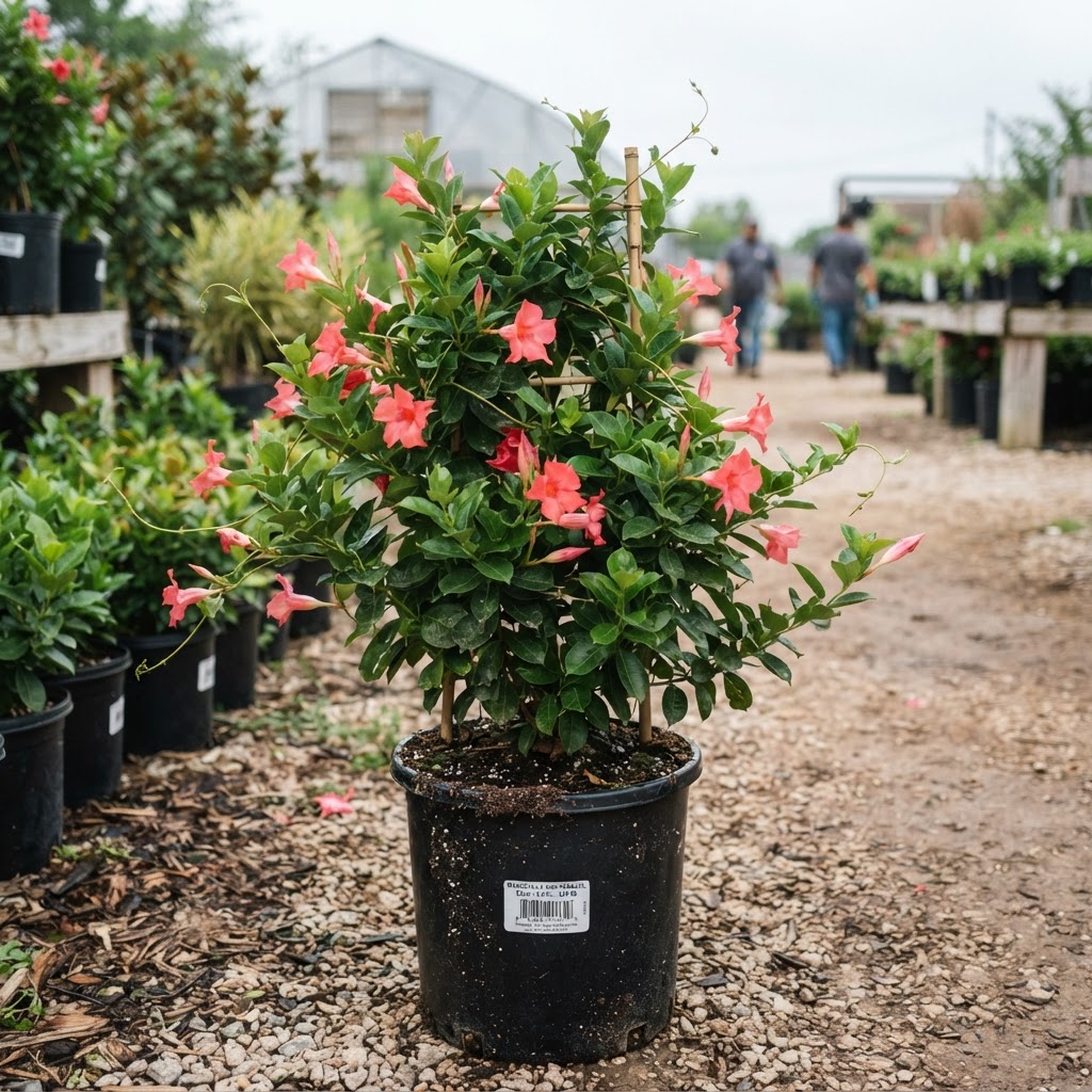 Mandevilla 'Sun Parasol Fired Up Coral' for sale in Dallas–Fort Worth
