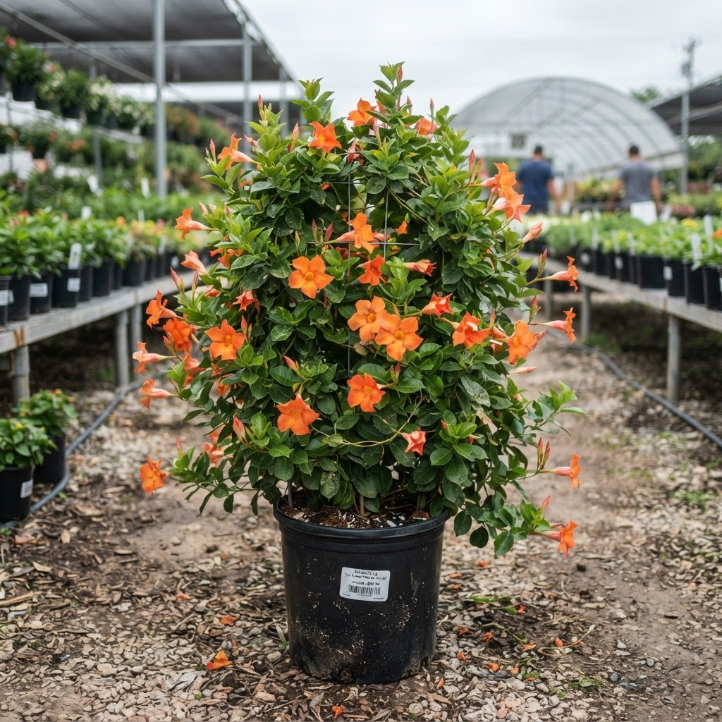 Mandevilla 'Sun Parasol Fired Up Orange' for sale in Dallas–Fort Worth
