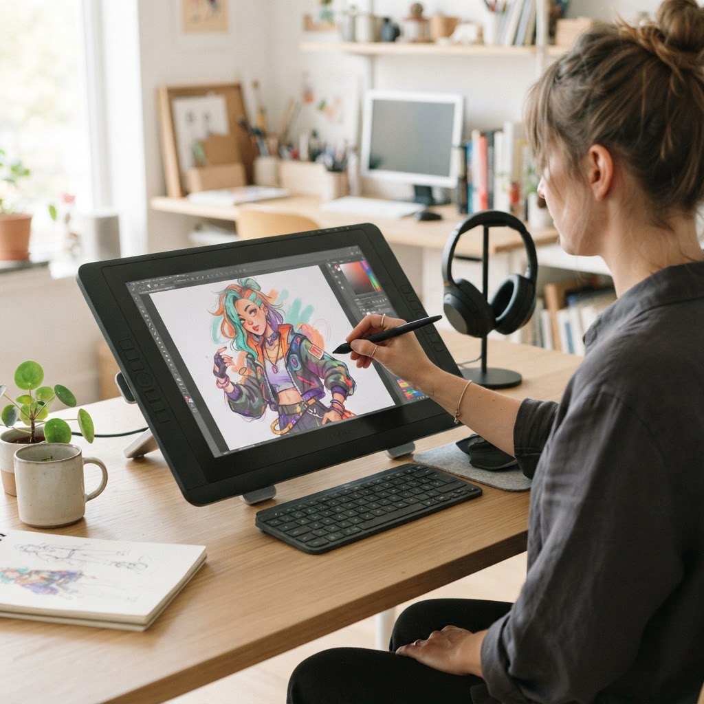 Ilustração digital em tablet