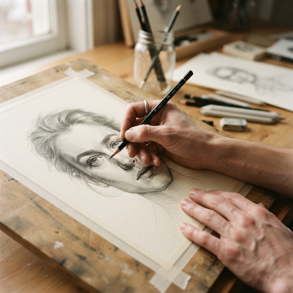 Aluna desenhando estudo de figura humana