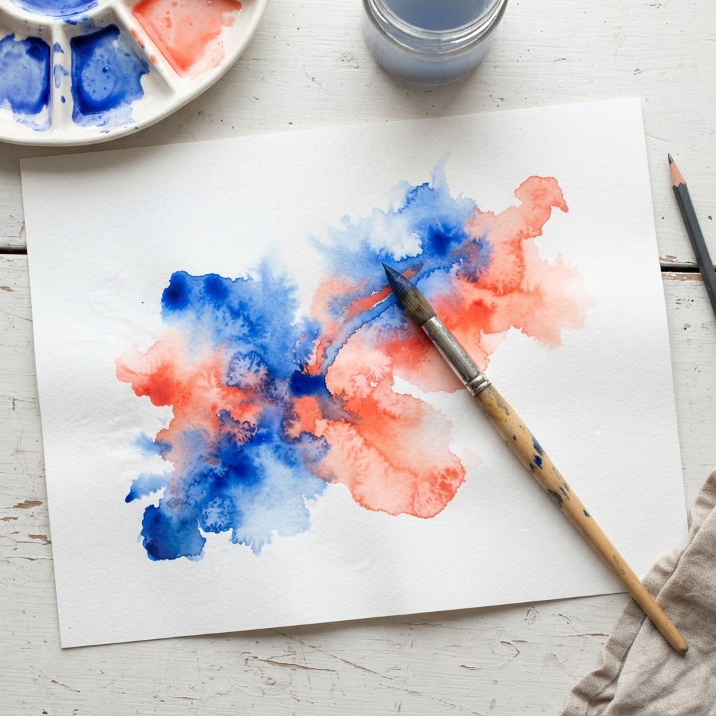 Aquarela em progresso com pincel
