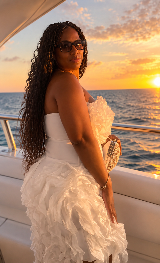 Boho braids with loose waves at sunset