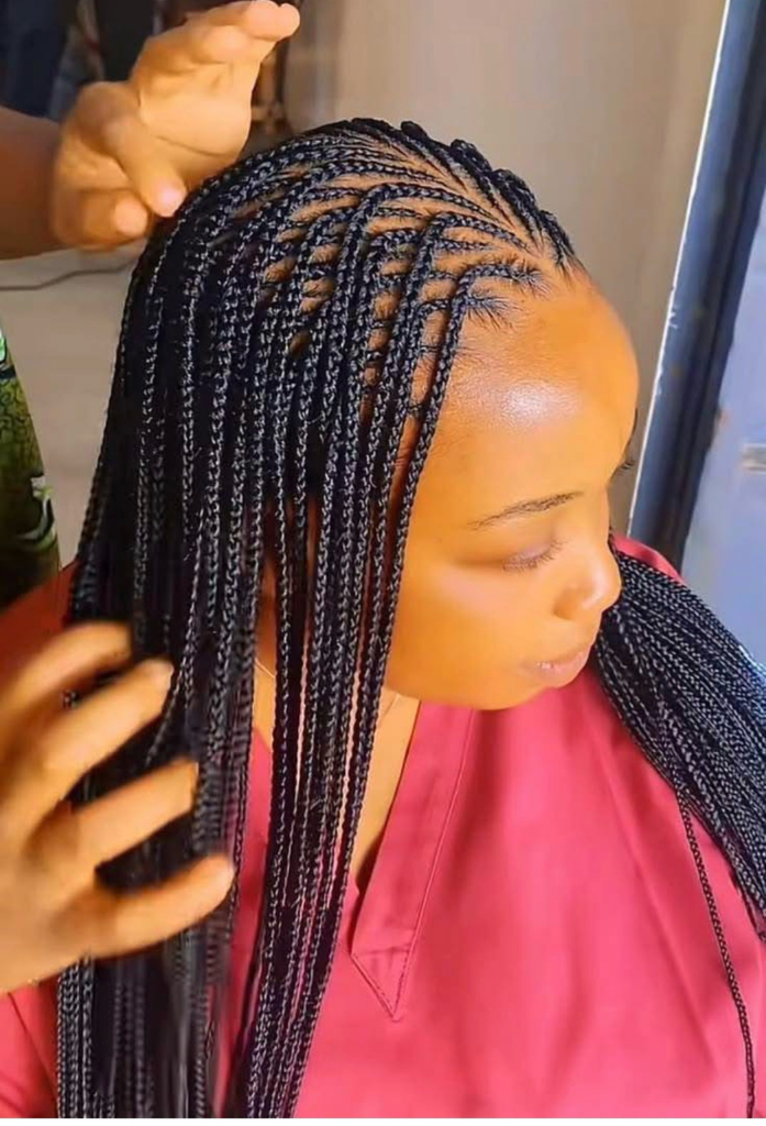 Box braids with clean square parts