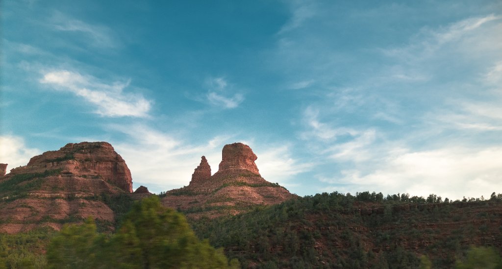 Red rock desert landscape of Sedona, Arizona at dusk
