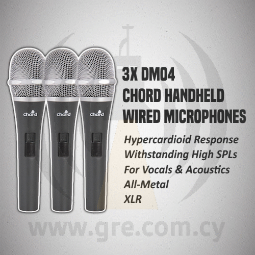 3x Chord DM04 Dynamic XLR Wired Microphones