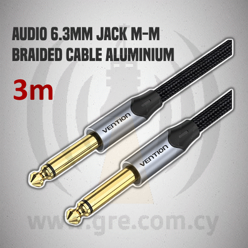 AUDIO Jack 6.3mm M-M Braided Cable Aluminium 3.0m