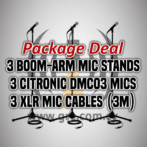 3x Citronic DMCO3 Microphones, 3x Boom-Arm Stands & 3x 3m XLR Cables (Package Deal)