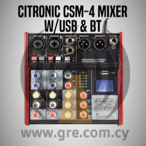 Citronic CSM-4 Compact Mixer With Del & Rep FX, 2x Mono XLR/Jack, 1x Stereo Jack, USB & Bluetooth