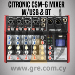 Citronic CSM-6 Compact Mixer With Del & Rep FX, 4x Mono XLR/Jack, 1x Stereo Jack, USB & Bluetooth