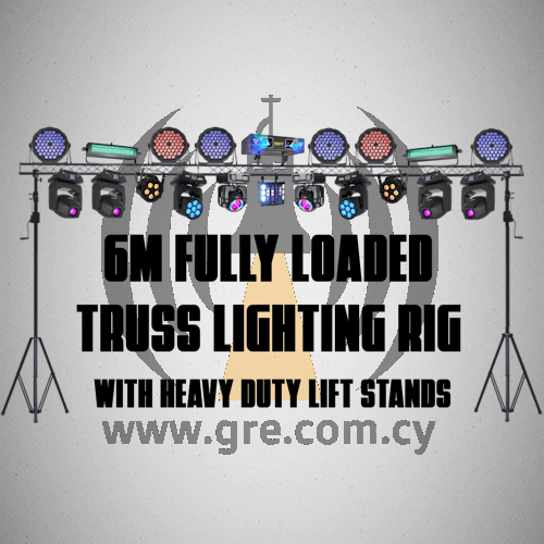 6m Fully Loaded Truss Lighting Rig (Pars, Moving Heads, Lasers, Derbys, Custom GOBO & Multi FX LED Lights)
