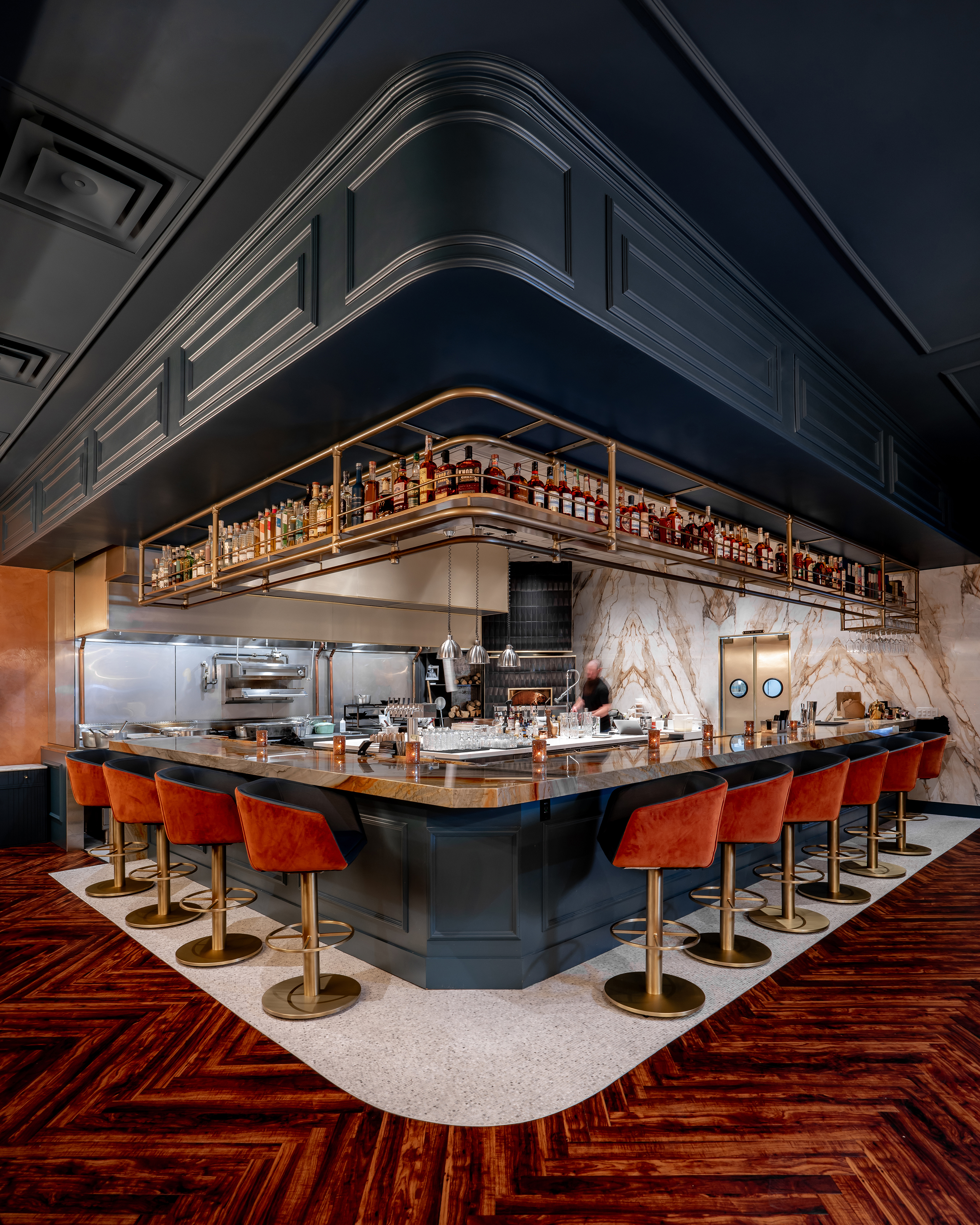 The bar inside Barley & Smoke, the speakeasy hidden in the brewery