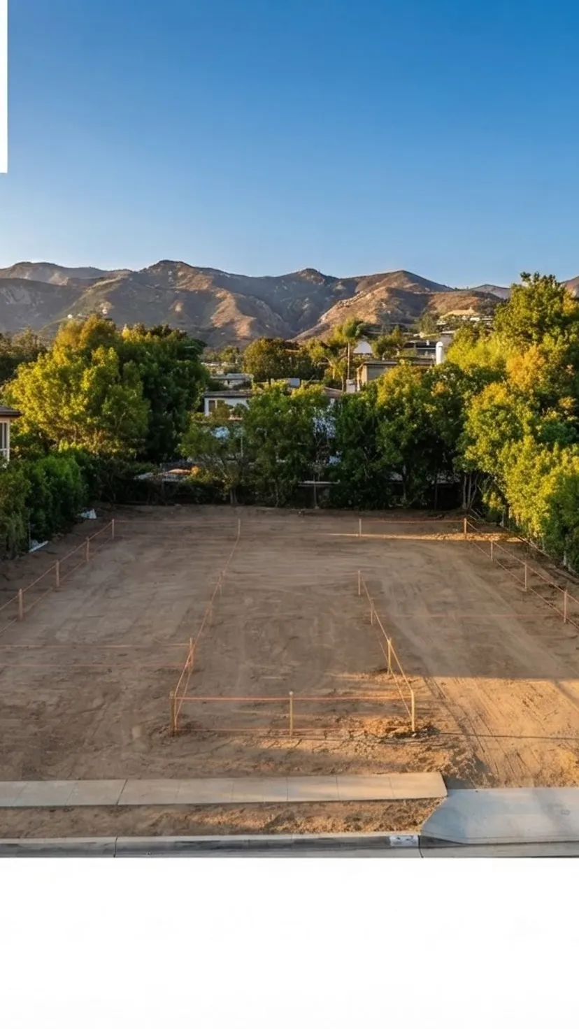 Flat Land in Woodland Hills: Survey, soils report, grading and permits. We stake the footprint and get the City of LA sign-off before a single shovel goes in.