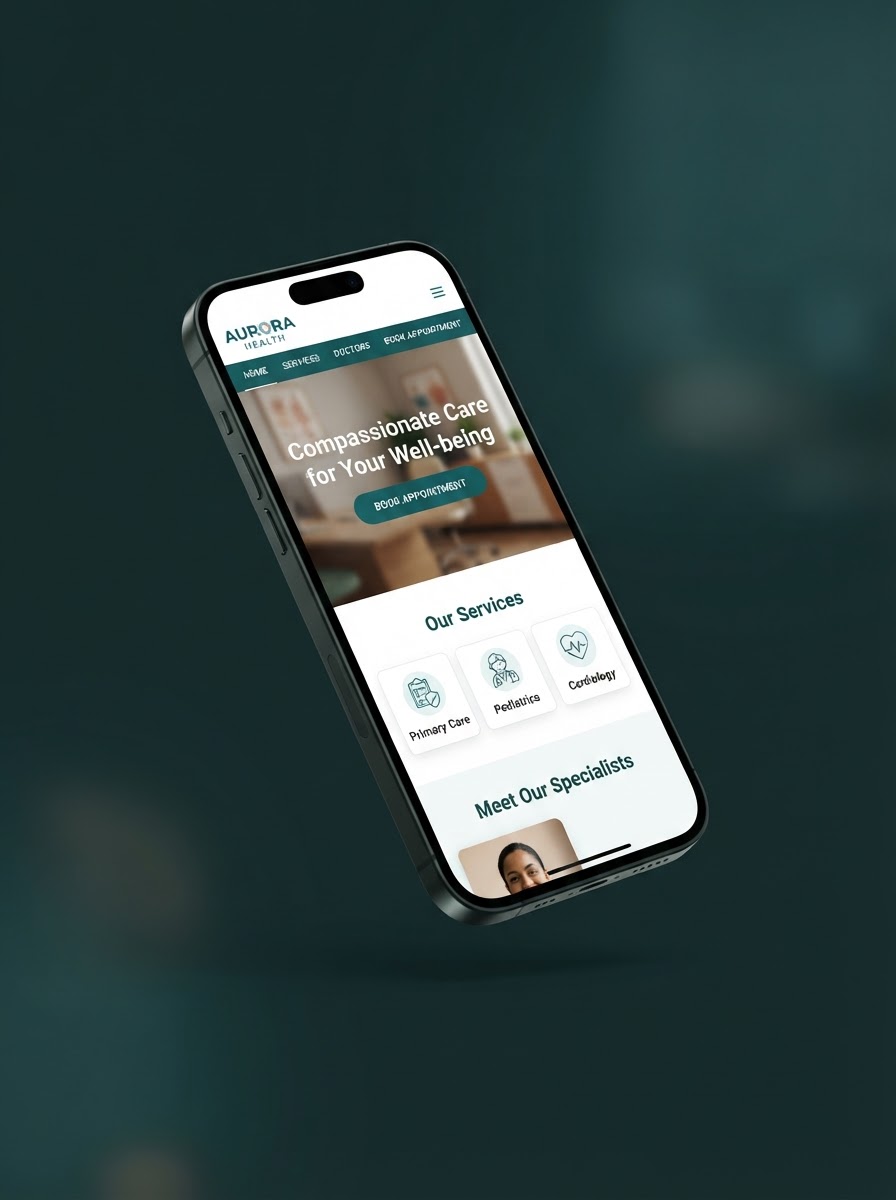 Professional medical clinic website displayed on a mobile phone