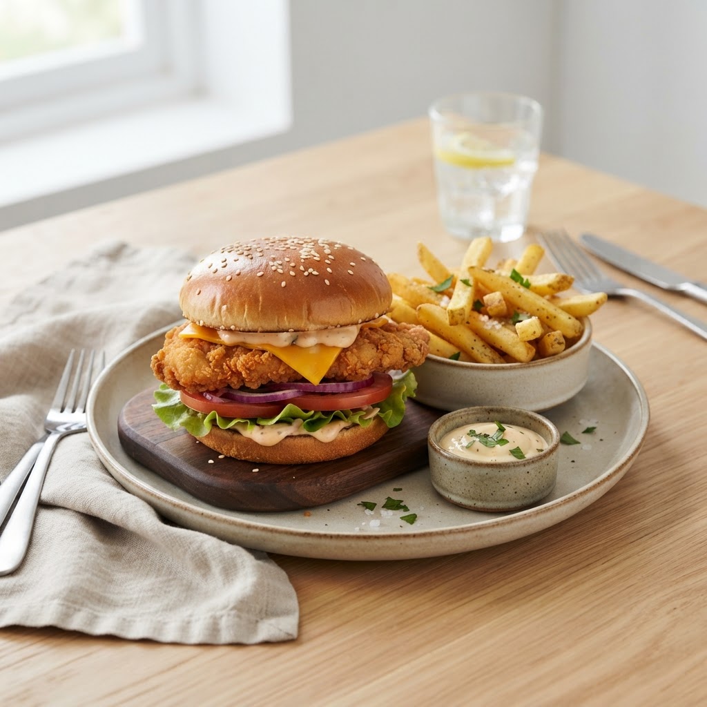 CHICKEN BURGER W FRENCH FRIES