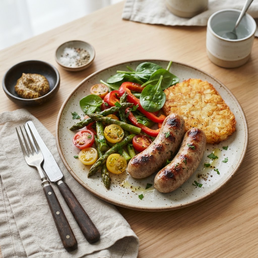 SAUSAGE W HASH BROWN AND FRESH VEG