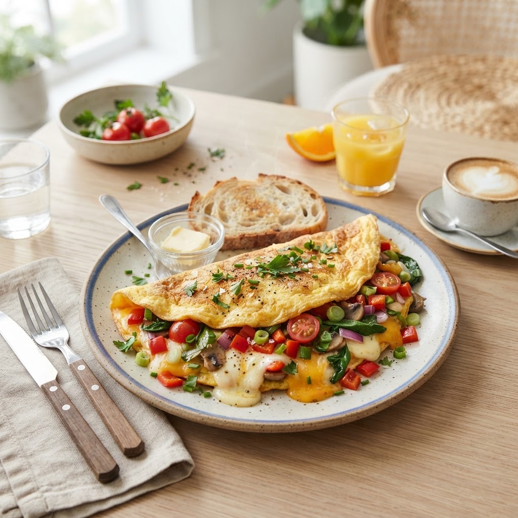 CHEESE OMELETE WITH FRESH VEGETABLE
