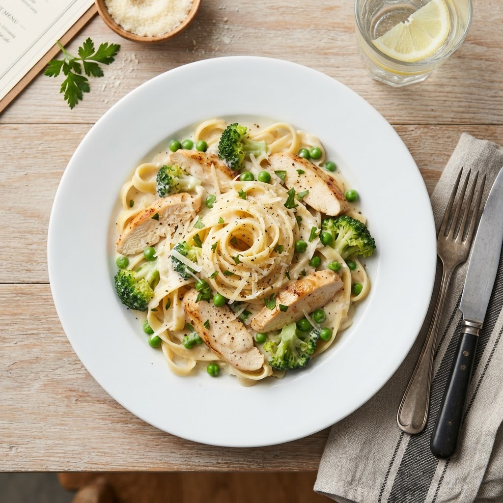Pasta with Chicken (Light Alfredo)