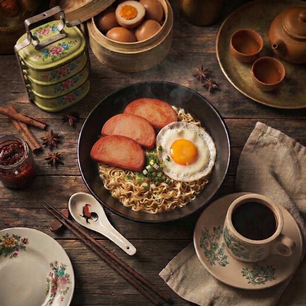 Nostalgic heritage comfort food flat-lay — the good taste of the good old days