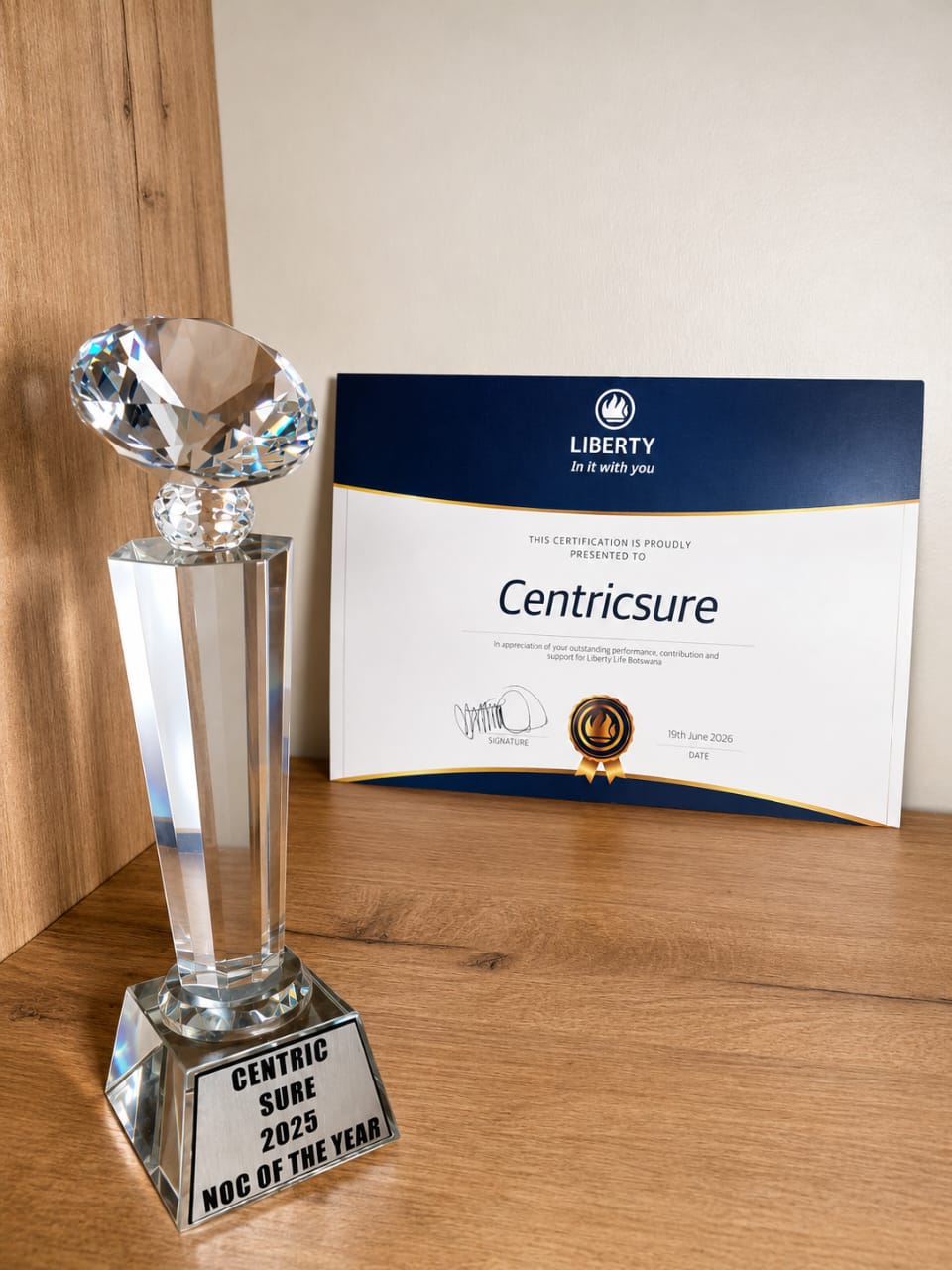 Centric Sure 2025 NOC of the Year award and Liberty Life certification